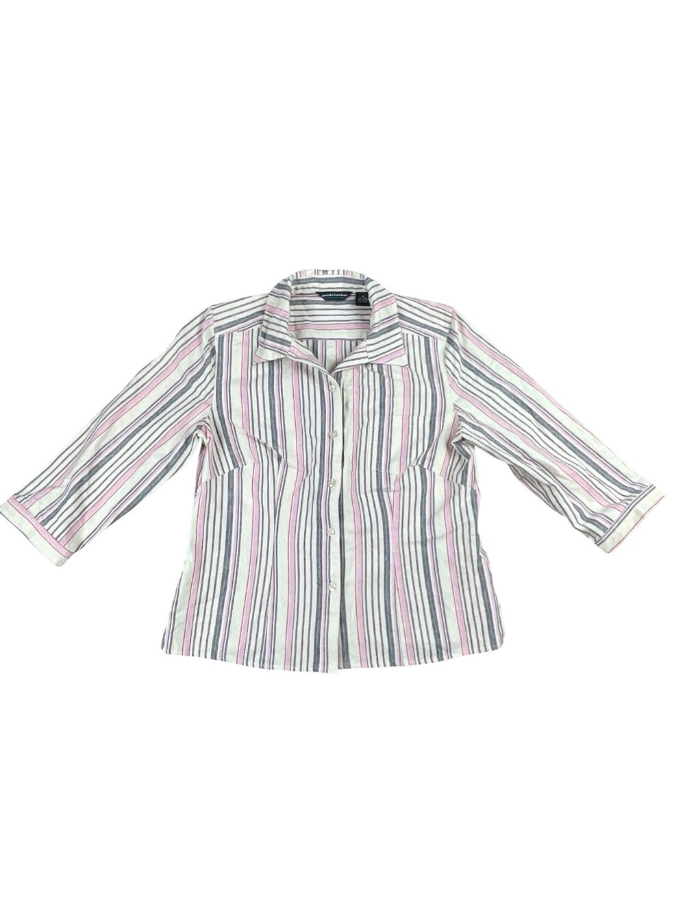 90's GoodClothes Linen Blend Button Up Top Women's Medium Vertical Stripes